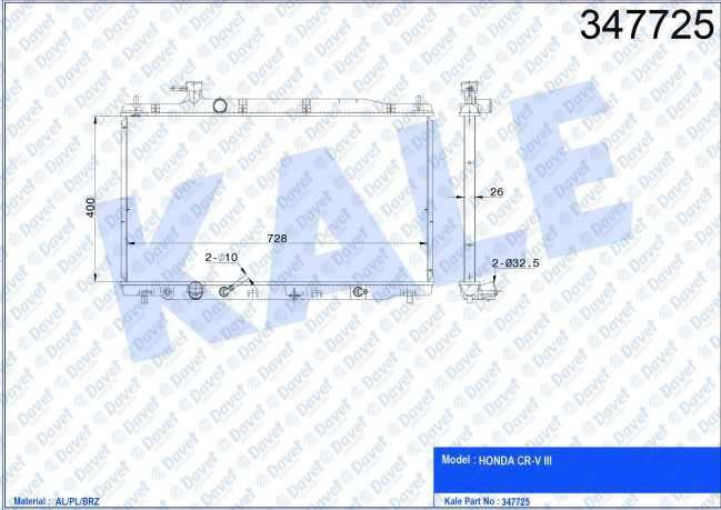 KALE 347725 Motor Su Radyatoru Honda Cr-V Iii 2.0 16v 06-> (At) (26mm) (Al/Pl/Brz)
